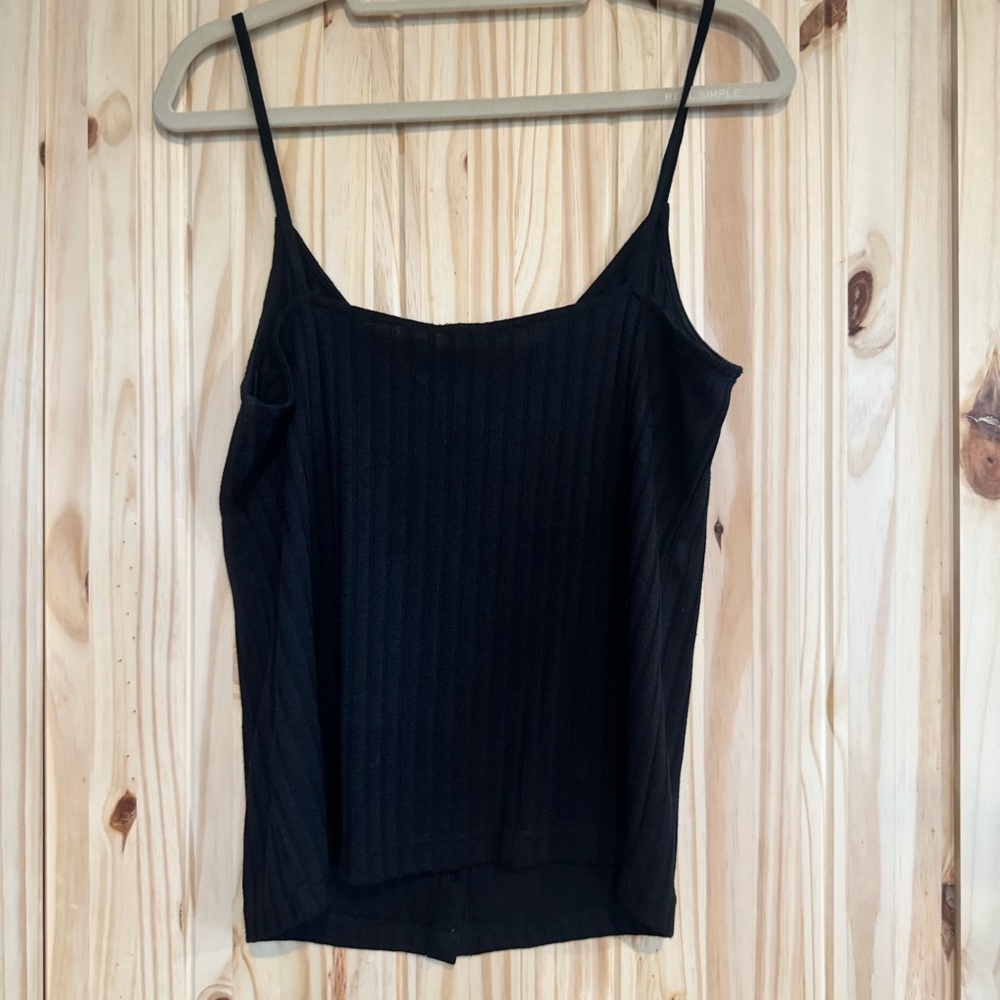 Black Button-Up Ribbed Camisole Top size Large - Picture 5 of 6